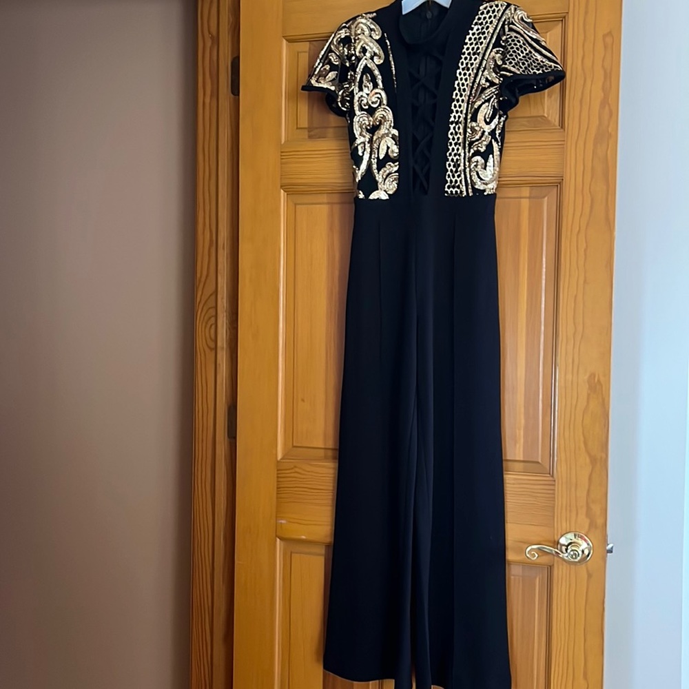 Black Jumpsuit with Gold Embroidered Bodice fit small